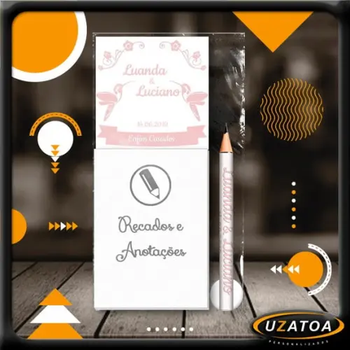 Bloco Personalizado com Ímã e Mini Lápis - Casamento