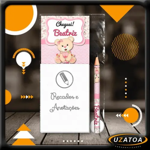Bloco Personalizado com Ímã e Mini Lápis - Ursinha