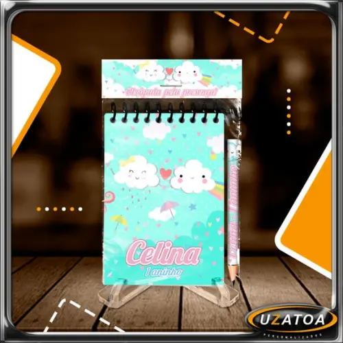 Bloco Personalizado com Lapela e Mini Lápis - Chuva de Amor