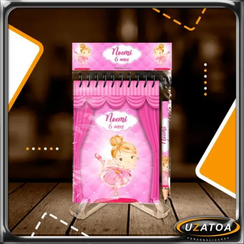 Bloco Personalizado com Lapela e Mini Lápis - Bailarina