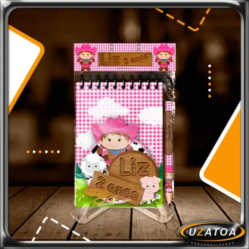 Bloco Personalizado com Lapela e Mini Lápis - Fazendinha