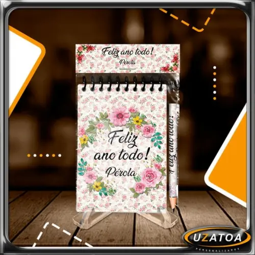 Bloco Personalizado com Lapela e Mini Lápis - Floral