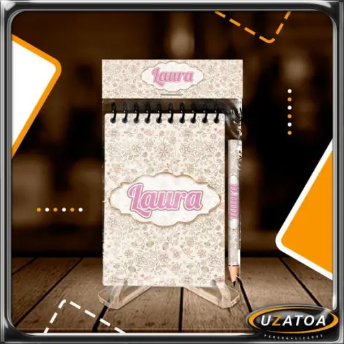 Bloco Personalizado com Lapela e Mini Lápis - Floral