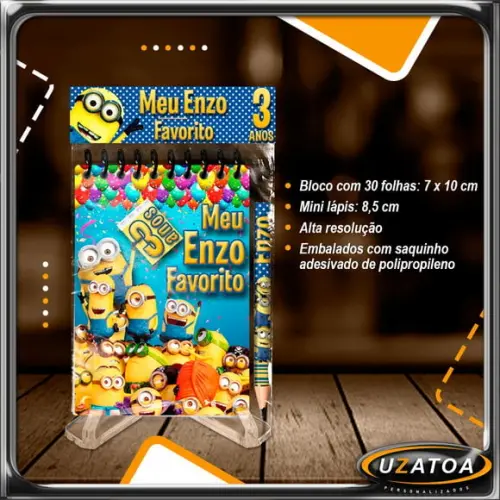 Bloco Personalizado com Lapela e Mini Lápis - Minions