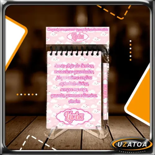 Bloco Personalizado com Lapela e Mini Lápis - Nuvens Rosa