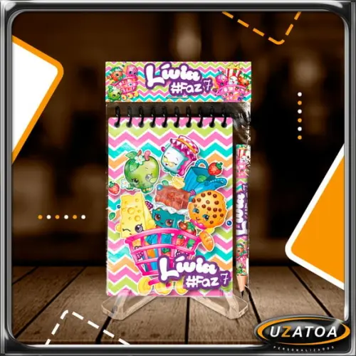 Bloco Personalizado com Lapela e Mini Lápis - Shopkins