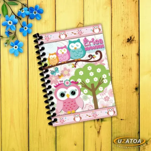 Caderninhos com Capa e Folhas Personalizadas - Corujinha