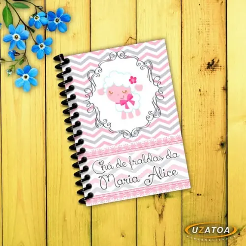 Caderninhos com Capa e Folhas Personalizadas - Ovelhinha