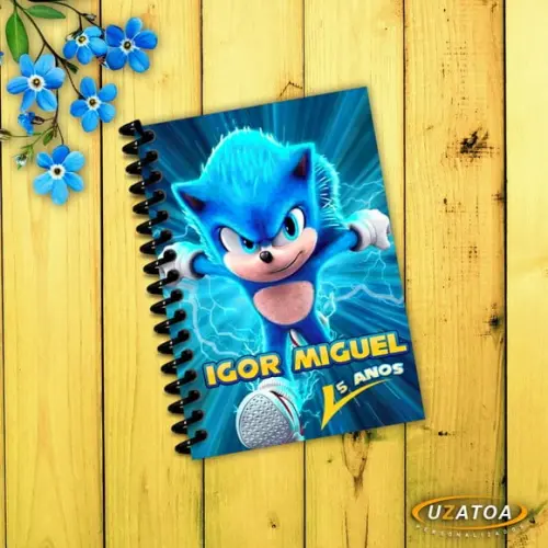 Caderninhos com Capa e Folhas Personalizadas - Sonic