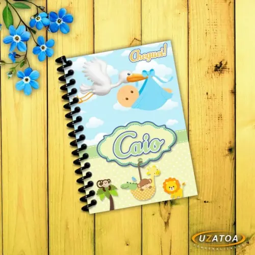 Caderninhos com Capa e Folhas Personalizados - Maternidade Safari