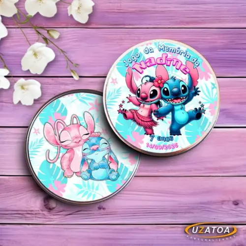 Jogo da Memória Personalizado na Latinha - Stitch e Angel