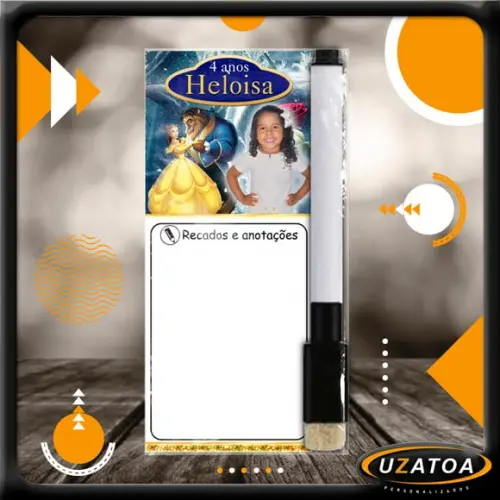 Mini Lousa Personalizada com Caneta - a Bela e a Fera