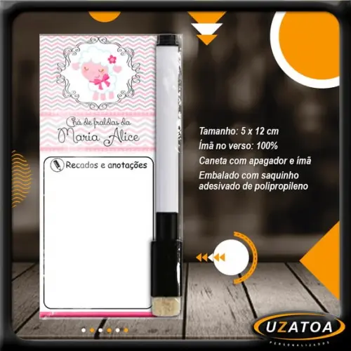 Mini Lousa Personalizada com Caneta - Ovelhinha