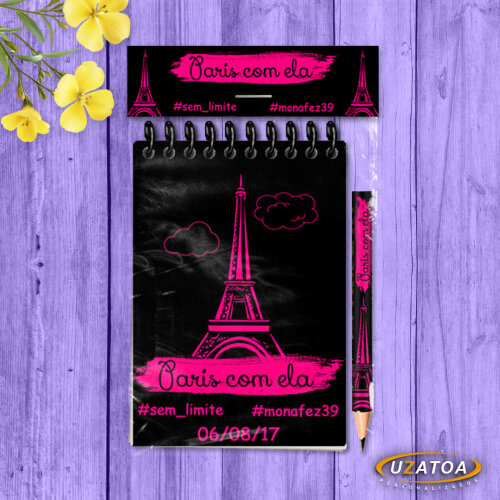Lembrancinha Paris Com Mini Lápis - Bloco Personalizado Festa Aniversário