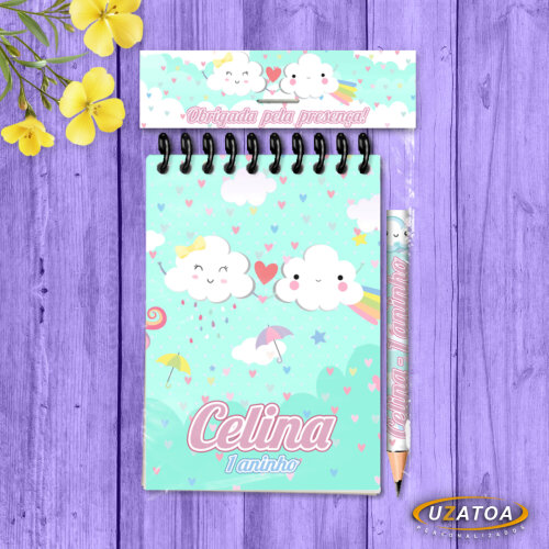 Lembrancinha Chuva De Benção Bloco Com Mini Lápis - Mimo Personalizado Festa