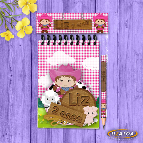 Lembrancinha Fazendinha Com Mini Lápis - Bloco Personalizado Festa Infantil