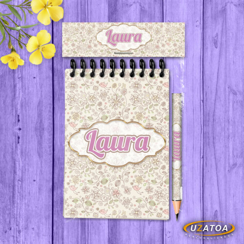 Lembrancinha Floral Com Mini Lápis - Bloco Personalizado Aniversário Festa Mimo