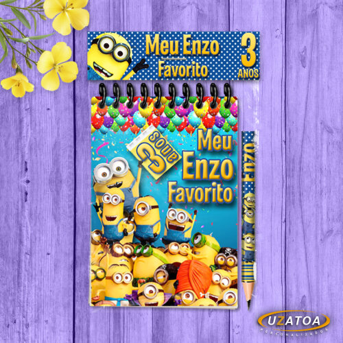 Lembrancinha Minions Com Mini Lápis - Bloco Personalizado Festa Infantil