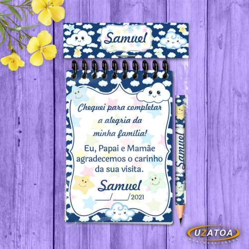 Lembrancinha Nuvem Com Mini Lápis - Bloco Personalizado Festa Chuva de Amor