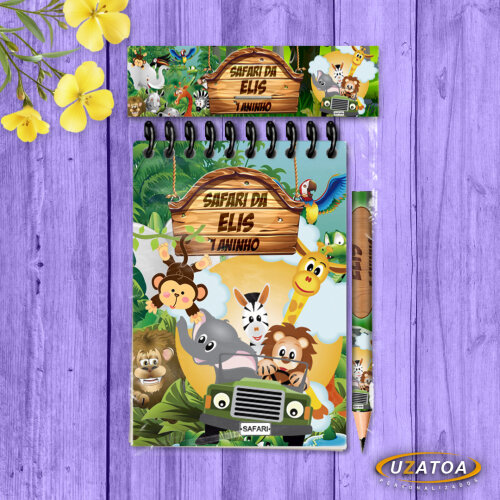 Lembrancinha Safari Com Mini Lápis - Bloco Personalizado Festa Infantil