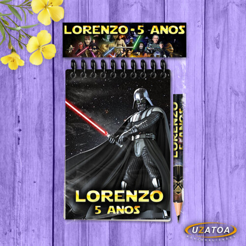 Lembrancinha Star Wars Com Mini Lápis - Bloco Personalizado Festa Infantil