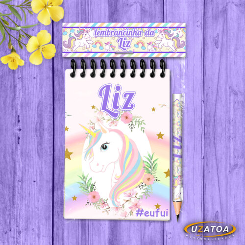 Lembrancinha Unicórnio Com Mini Lápis - Bloco Personalizado Festa Infantil Menina