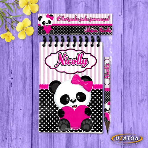 Lembrancinha Ursa Panda Com Mini Lápis - Bloco Personalizado Festa Infantil Menina
