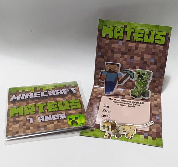 Convite Minecraft Popup 3d