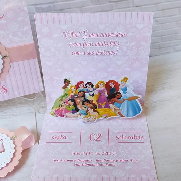 Convite Princesas Disney Popup 3d