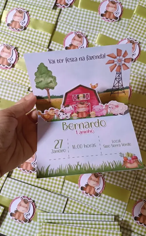 Convite Fazendinha Popup 3d