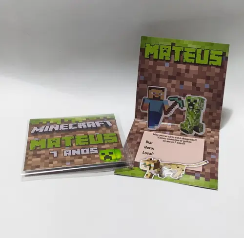 Convite Minecraft Popup 3d