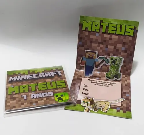 Convite Minecraft Popup 3d