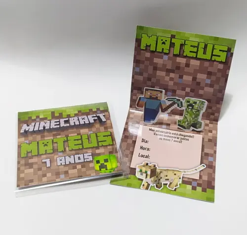 Convite Minecraft Popup 3d
