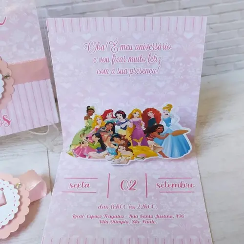 Convite Princesas Disney Popup 3d