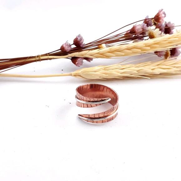 Anel Folha em cobre com detalhe em prata