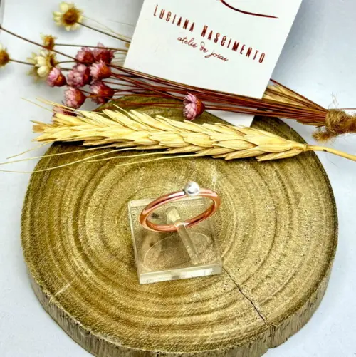 Anel Solitário em Cobre Puro e Detalhe em Prata