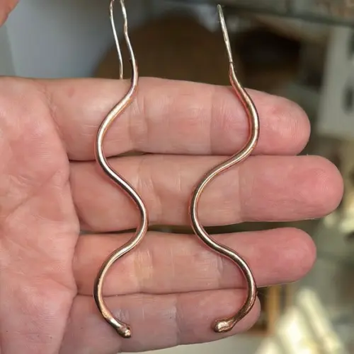 Brinco Serpente Grande em Cobre Puro com Gancho de Prata