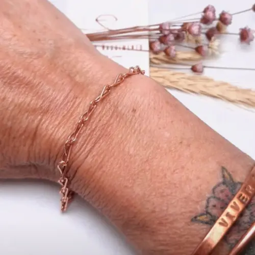 Pulseira de Cobre Puro Corrente Artesanal com Fecho