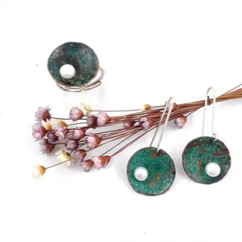 Conjunto Prata + cobre + Pérolas Biwa