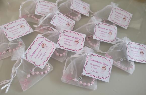 Mini Terço Personalizado Anjo com Saquinho de Organza e Tag