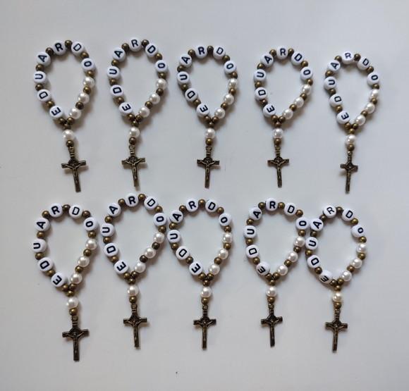 Mini Terço Personalizado Cruz Ouro Velho
