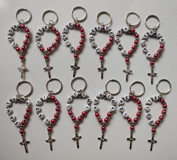 Mini Terço Chaveiro Personalizado Cruz Prata