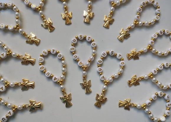 Kit com 25 Terço Personalizado Anjo Dourado