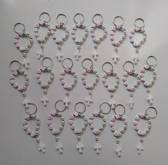 Mini Terço Chaveiro Letra Rosa