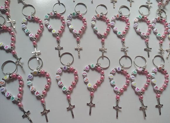 Mini Terço Chaveiro Personalizado Cruz Prata