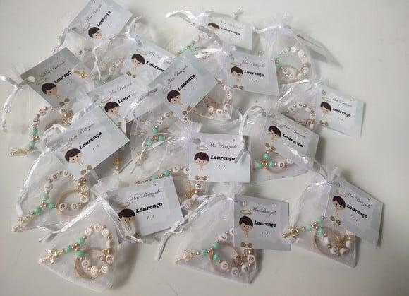 Mini Terço Chaveiro Personalizado Cruz Dourada com Tag