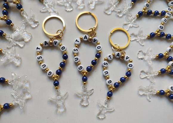 Mini Chaveiro Terço Personalizado Anjinho Cristal