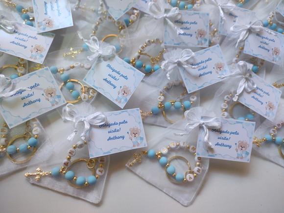 Mini Terço Chaveiro Personalizado Cruz Dourada com Tag