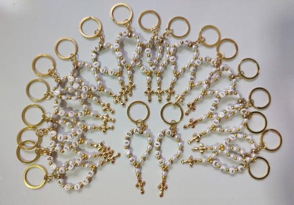 Mini Terço Chaveiro Personalizado Dourado