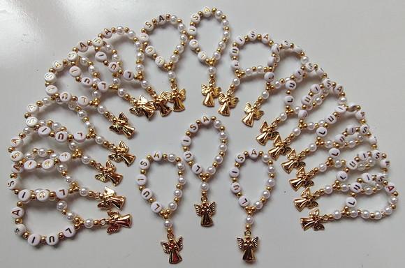 Mini Terço Personalizado Anjo Dourado com Tag